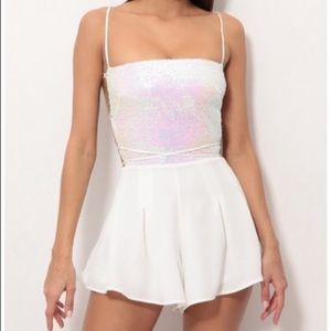 White Holographic Sequin Romper
